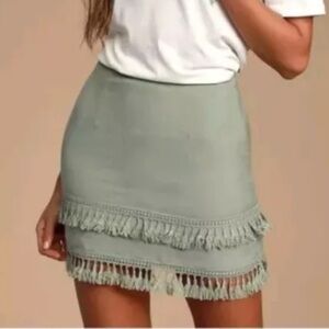NWT! Lulus embroidered Mini Skirt - Tassel Fringe - Mint Green
